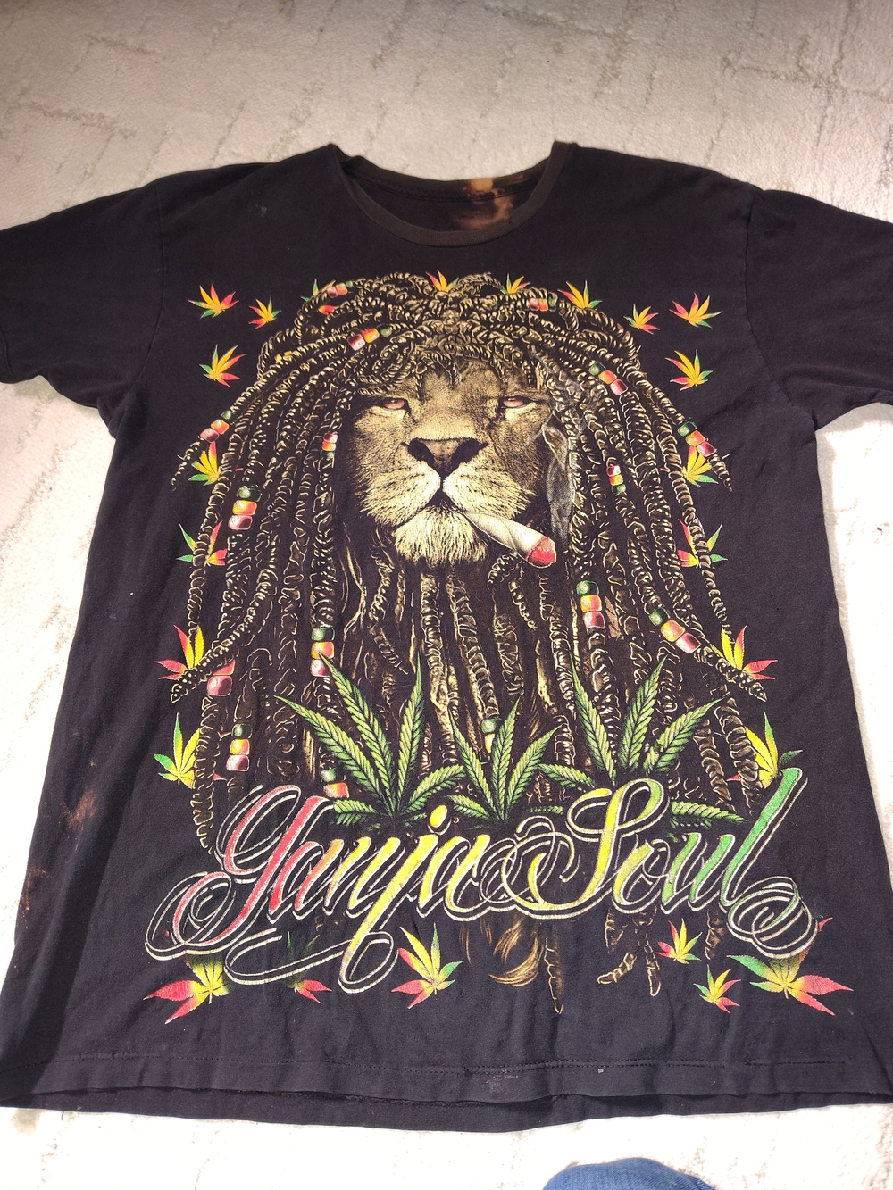 Ganja Soul Lion Graphic Short Sleeve T‑Shirt - Black
